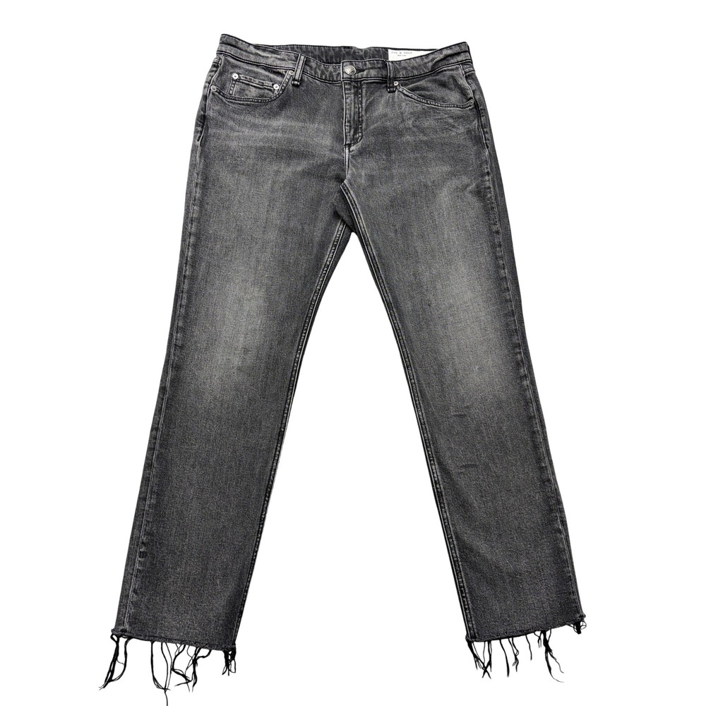 Rag and Bone Dre Low Rise Slim Boyfriend Jeans Charcoal Gray Frayed Hem 31x27.5